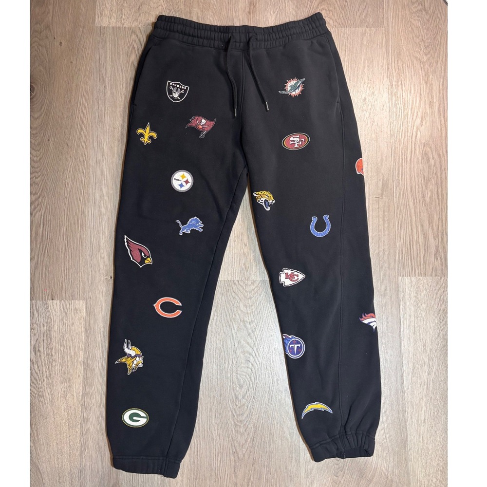 NFL Team Apparel Joggers Mens M Black All Over Logo Relaxed Sweatpants
